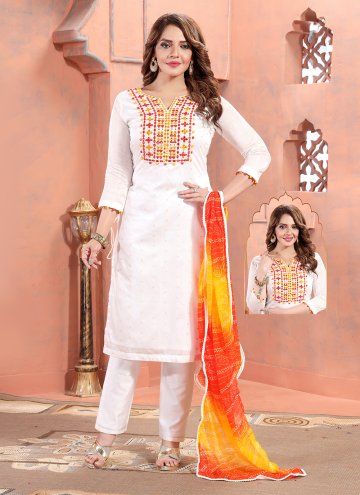 White color Embroidered Chanderi Silk Salwar Suit