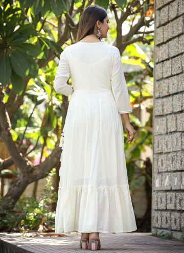 White color Embroidered Cotton  Gown