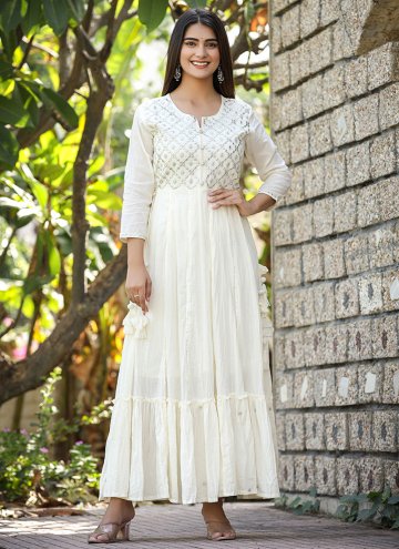 White color Embroidered Cotton  Gown