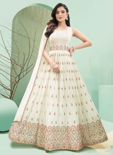White color Georgette Gown with Embroidered