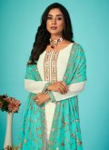 White color Georgette Straight Salwar Kameez with Embroidered - 1