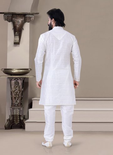 White color Jacquard Indo Western with Plain Work
