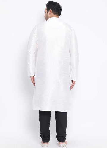 White color Plain Work Art Dupion Silk Kurta Pyjama