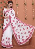 White Contemporary Saree in Georgette with Embroidered - 2