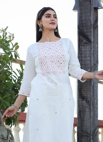 White Cotton  Embroidered Party Wear Kurti