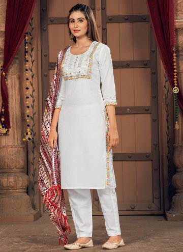 White Cotton  Embroidered Salwar Suit for Mehndi