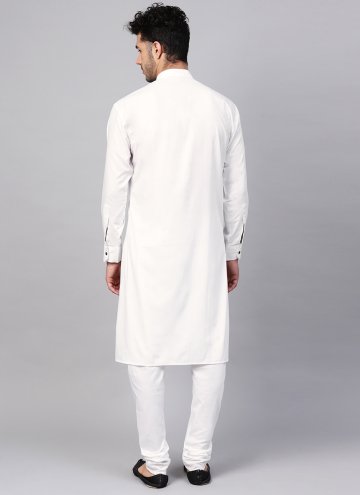 White Cotton  Plain Work Kurta Pyjama