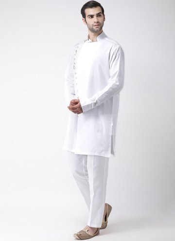 White Cotton  Plain Work Kurta Pyjama for Ceremonial