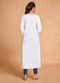 White Designer Kurti in Silk with Plain Work - 1