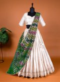 White Designer Lehenga Choli in Jacquard Silk with Woven - 1