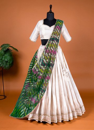 White Designer Lehenga Choli in Jacquard Silk with Woven