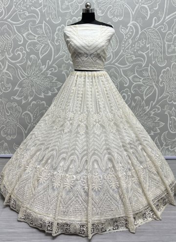 White Designer Lehenga Choli in Net with Embroidered