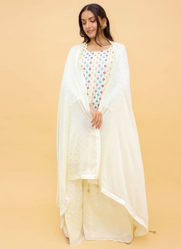 White Designer Salwar Kameez in Georgette with Foil Print