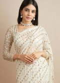 White Faux Georgette Embroidered Trendy Saree - 2