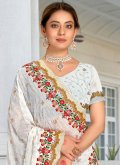 White Georgette Embroidered Contemporary Saree for Reception - 1