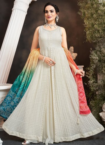 White Georgette Embroidered Salwar Suit