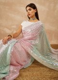 White Georgette Embroidered Shaded Saree for Ceremonial - 3