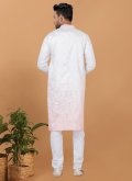 White Kurta Pyjama in Silk with Embroidered - 3