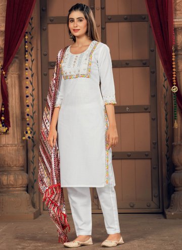 White Pant Style Suit in Cotton  with Embroidered