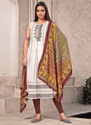 White Party Wear Kurti in Cotton  with Digital Print