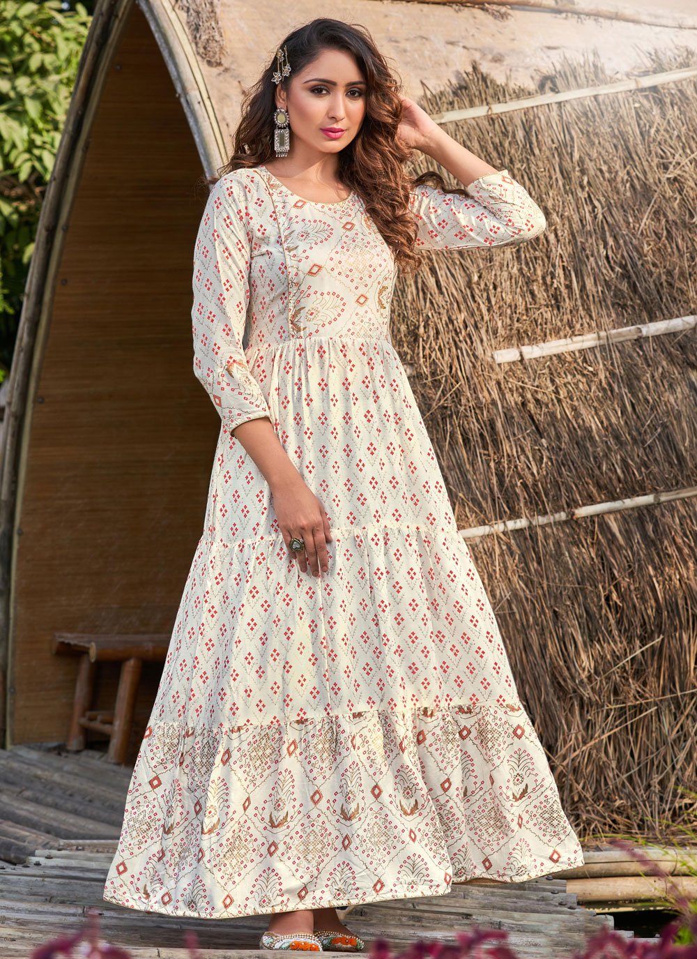 White Rayon Printed Casual Kurti for Festival