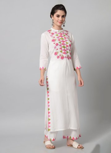 White Rayon Printed Salwar Suit for Casual