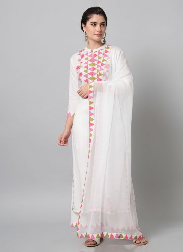 White Rayon Printed Salwar Suit for Casual