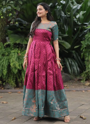 Wine Banarasi Jacquard Woven Designer Gown