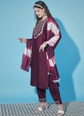 Wine Chinon Embroidered Pant Style Suit for Festival - 2