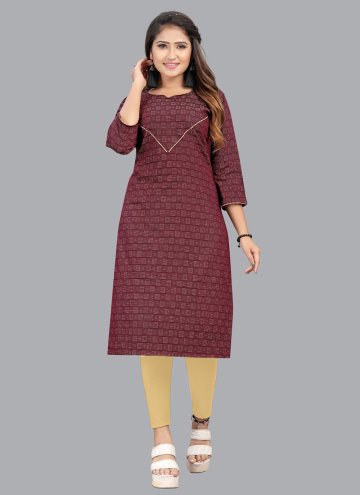 Wine color Cotton  Party Wear Kurti with Printed