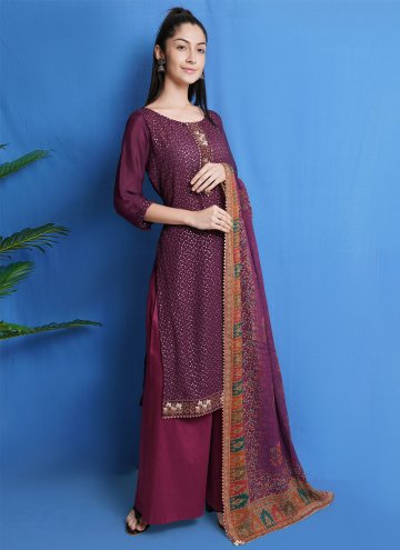 Wine color Embroidered Chinon Trendy Salwar Kameez