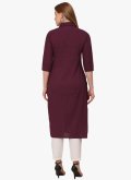 Wine color Embroidered Cotton  Party Wear Kurti - 1