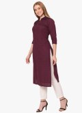 Wine color Embroidered Cotton  Party Wear Kurti - 2