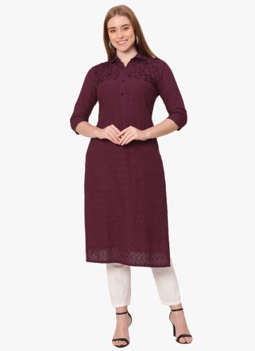 Wine color Embroidered Cotton  Party Wear Kurti