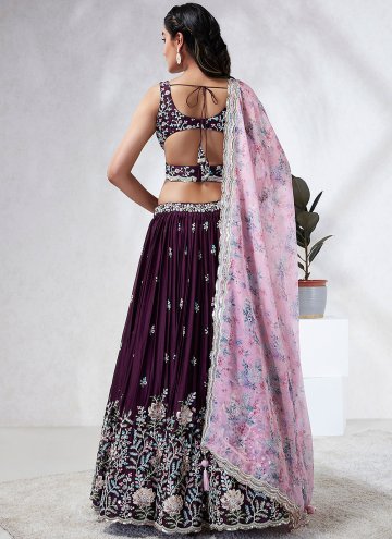 Wine color Embroidered Georgette A Line Lehenga Ch