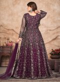 Wine color Embroidered Net Trendy Suit - 2