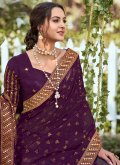 Wine color Embroidered Shimmer Contemporary Saree - 1