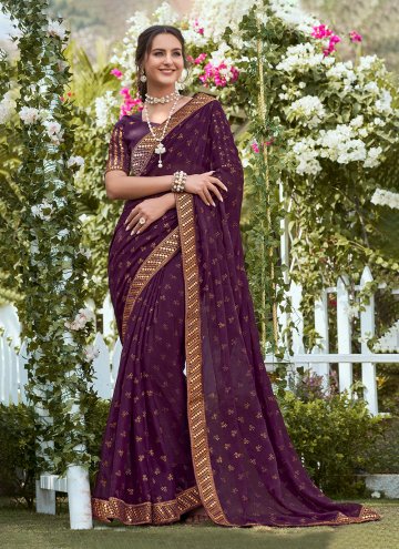 Wine color Embroidered Shimmer Contemporary Saree