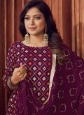 Wine color Faux Georgette Designer Pakistani Salwar Suit with Embroidered - 1