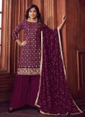 Wine color Faux Georgette Designer Pakistani Salwar Suit with Embroidered - 2