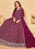 Wine color Faux Georgette Salwar Suit with Embroidered - 1