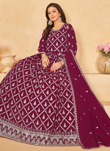 Wine color Faux Georgette Salwar Suit with Embroid