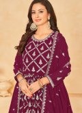Wine color Faux Georgette Salwar Suit with Embroidered - 2