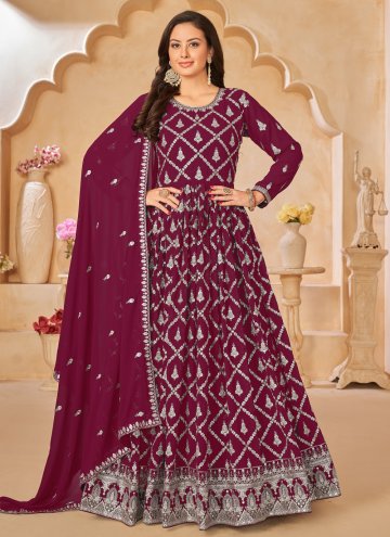 Wine color Faux Georgette Salwar Suit with Embroid