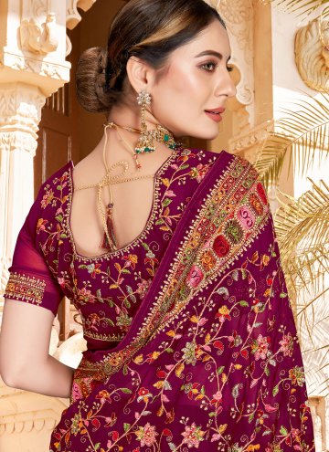 Wine color Georgette Designer Saree with Embroidered