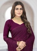 Wine color Georgette Traditional Saree with Embroidered - 1