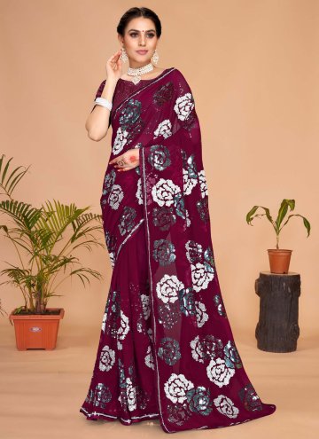 Wine color Georgette Trendy Saree with Embroidered