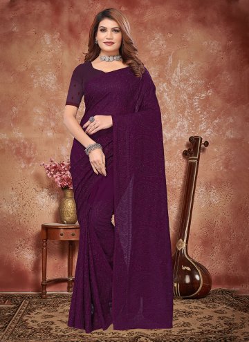 Wine color Georgette Trendy Saree with Embroidered