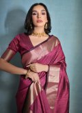 Wine color Raw Silk Classic Designer Saree with Woven - 1