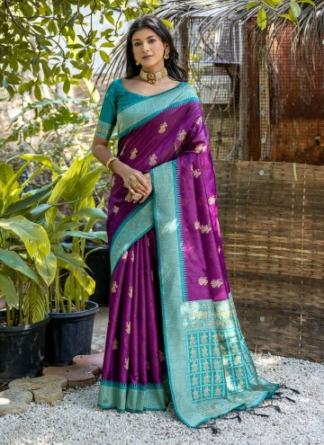 Wine color Tussar Silk Trendy Saree with Woven